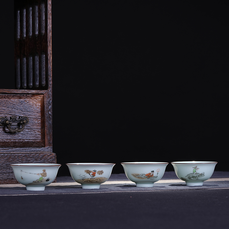 Jingdezhen ceramic hand - made sample tea cup shadow green kung fu tea master cup personal cup single cup small bowl tea cups