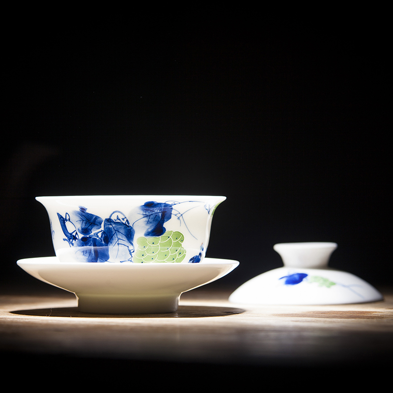 Jingdezhen ceramic hand - made porcelain only three tureen tea ware glaze color under the kung fu tea set finger bowl to bowl