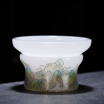 Light luxury ancient glass tea filter household handmade ceramic tea leakage tea residue filter with bottom support Kung Fu tea set tea separator