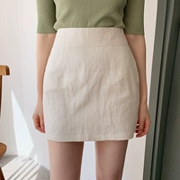 Váy cotton và vải lanh váy lanh một từ váy ngắn mùa hè eo cao là váy mỏng bó sát cơ thể túi hông váy ngắn đoạn nữ - Váy chân váy len