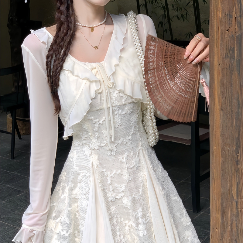 Sun Protection Cardigan for Women, Thin Chiffon Flared Sleeve Jacket, Small Shawl, Summer Wear with Suspender Skirt, Short Blouse