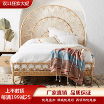 inJapanese style rattan rattan art Indonesian natural rattan bed creative bedroom homestay furniture inn Nordic double bed