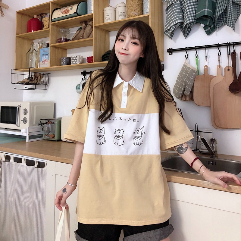 2020 Girls's T-shirts Tops Japanese Kawaii Ulzzang Lazy Faculty Cat Print Free T-shirt Feminine Korean Harajuku Garments For Girls 21 O1CN01B8vn3M2GYsGaWBesj !!2853469028