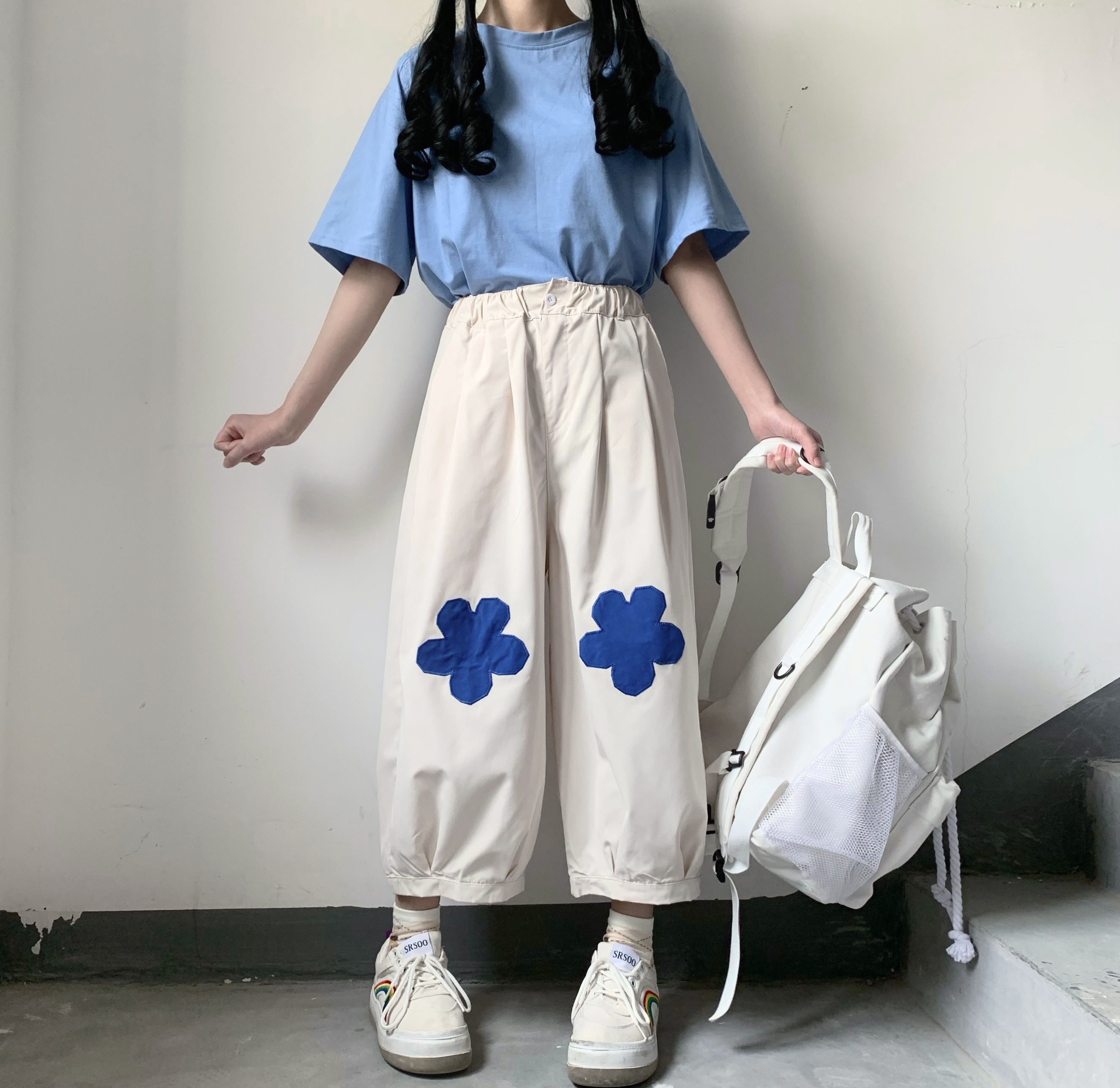 Real photo of summer new style show thin college fashion department loose straight pants student's nine point pants