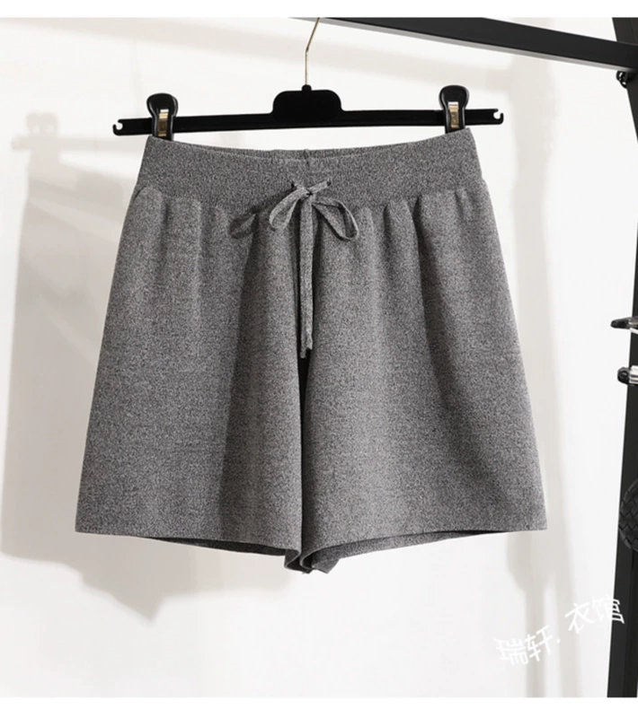 Đầm dệt kim rộng một chiếc quần short nữ 2019 hè Hàn Quốc phiên bản cạp cao với chất liệu thun lụa mềm mại co giãn eo nóng bỏng size lớn - Quần short quần short jean nữ