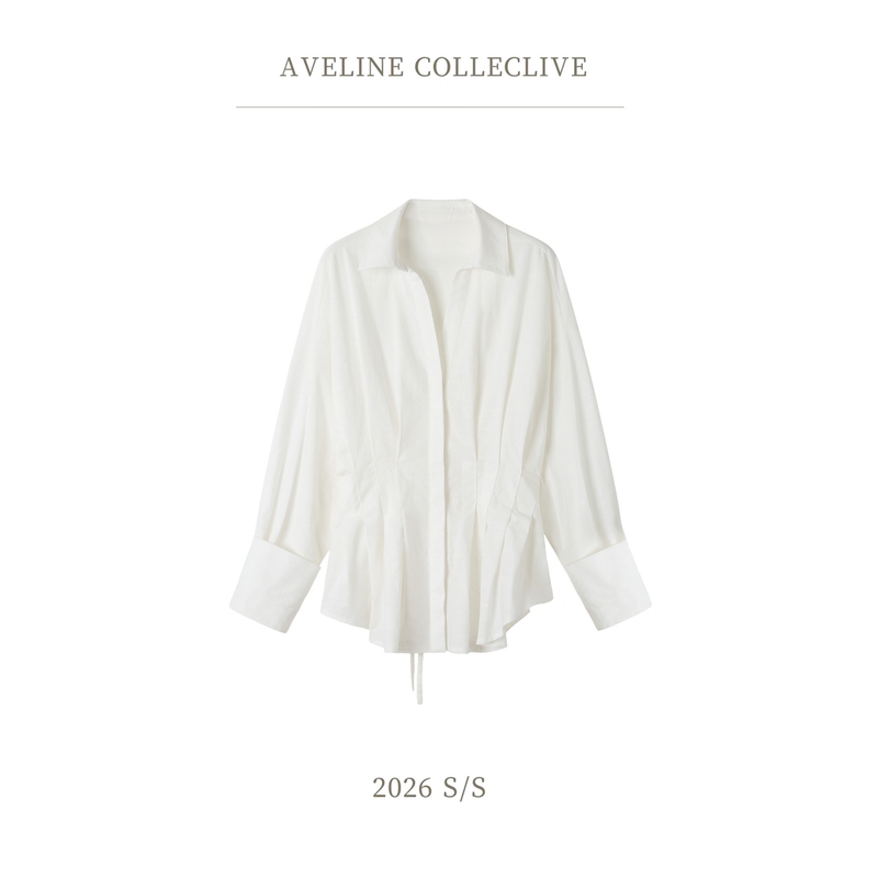 Aveline New Summer Style Shirt with Waist Pleats and Tie Design, Slimming Cotton and Linen Blend Top for Women