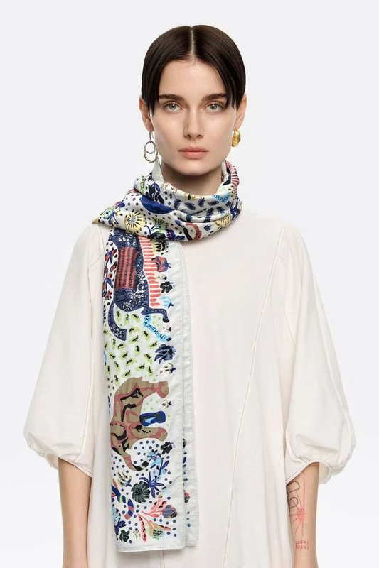 Shiguangji 120cm New Collection Three Spanish-Style Imitation Silk Hand-Printed Large Square Scarf, Scarf, Beach Towel