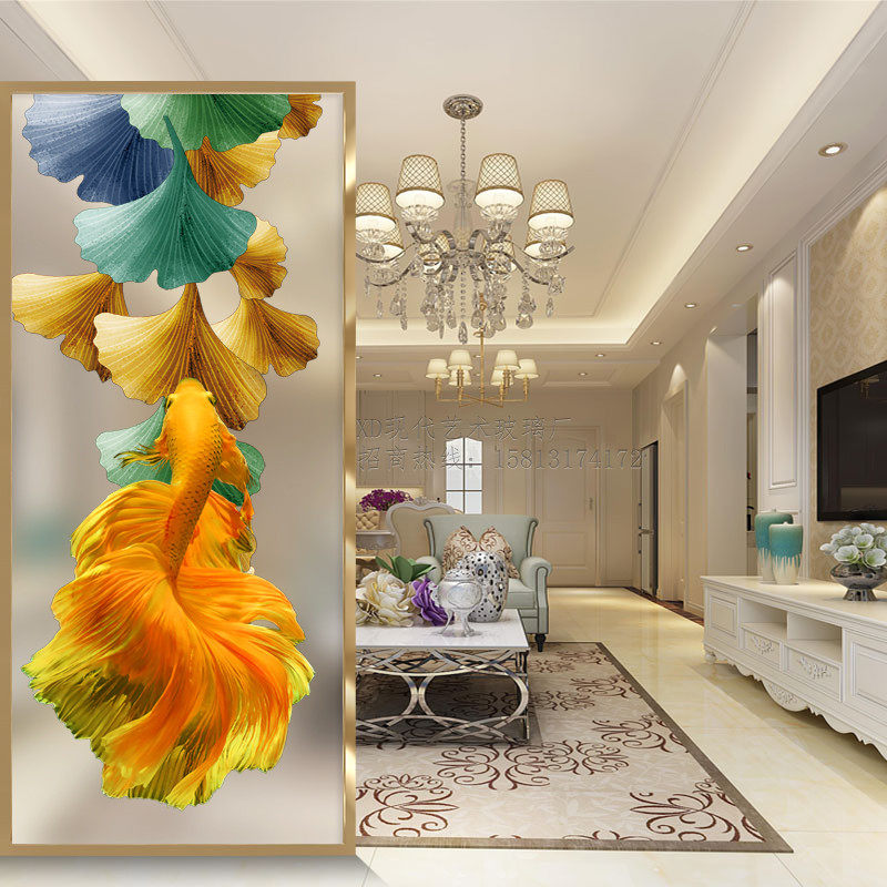 Modern decorative art glass screen living room compartment porch light luxury double-sided painted frosted light-transmitting craft customization