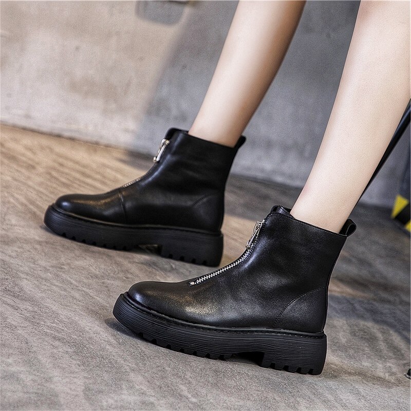 Thick-soled Martin boots women's summer thin section 2022 new British style all-match genuine leather handsome front zipper ankle boots women