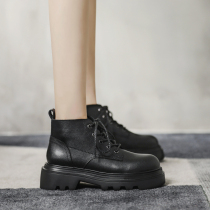 Thick-bottom Martin boots female 2021 New British style niche leather increased skinny boots short boots female spring and autumn single boots