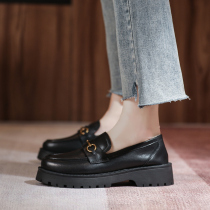 British style small leather shoes women 2021 new autumn Joker uniform shoes leather soft bottom thick soles shoes women