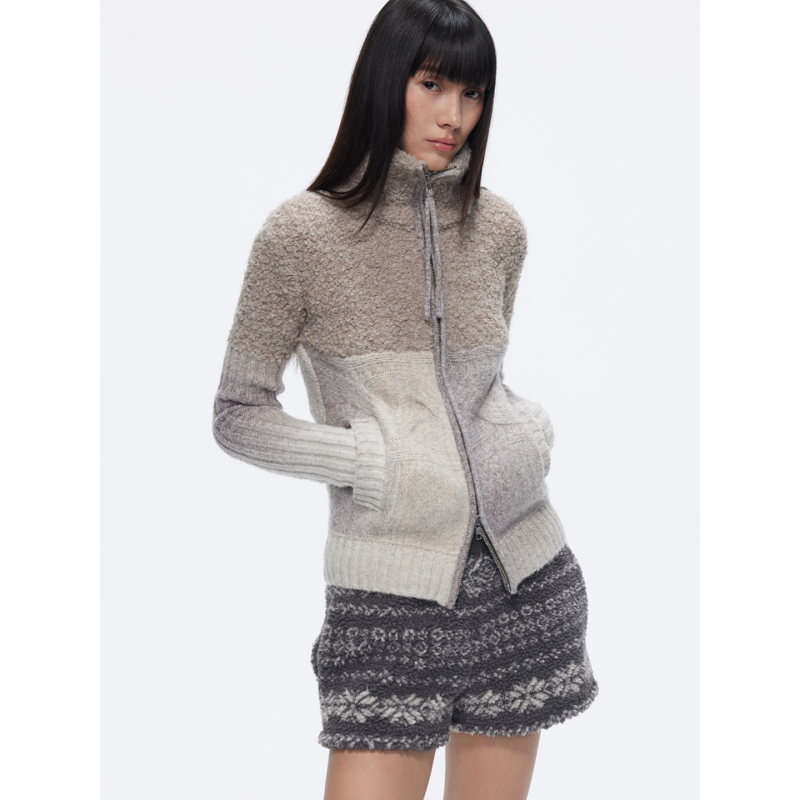 What a Flick! Circle-Patterned, Color-Blocked, Gradient Cable-Knit, Fitted, Fashionable Zip-Up Knit Sweater Jacket What a Flick! Circle-Patterned, Color-Blocked, Gradient Cable-Knit, Fitted, Fashionable Zip-Up Knit Sweater Jacket