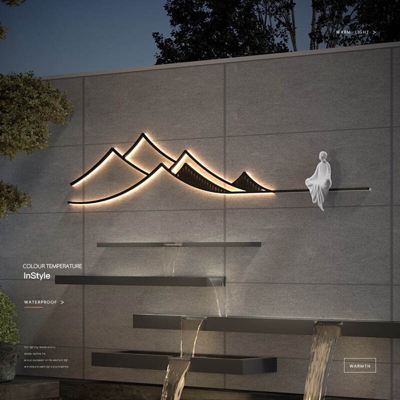 New Chinese-Style Zen Outdoor Wall Lamp, Outdoor Waterproof Solar-Powered Villa Courtyard Garden Decorative Background Wall Exterior Wall Lamp