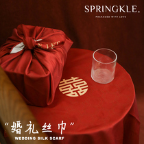 springkle Spring wedding happy word silk scarf gift packaging Bride and groom shooting props Scarf tablecloth