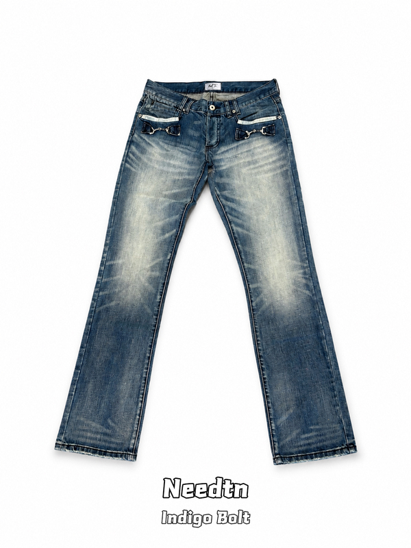 (in Stock) Needtn Lock Buckle Indigo Cow King Vintage Hand-Painted Cat Repair Demna Inspiration Source Honeycomb Wash