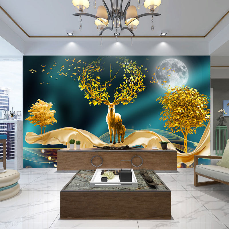 Hair Rich Elk Deer TV Background Wall Integrated Wall Panel Decoration Living Room Bamboo Wood Fiber Guard Board 3d Chinese film and TV buckle plate