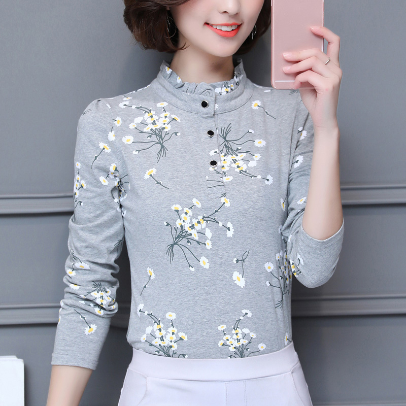 Autumn clothes woman 2022 new half-height collars undershirt autumn winter middle aged mother pure cotton blouse full cotton long sleeve T-shirt