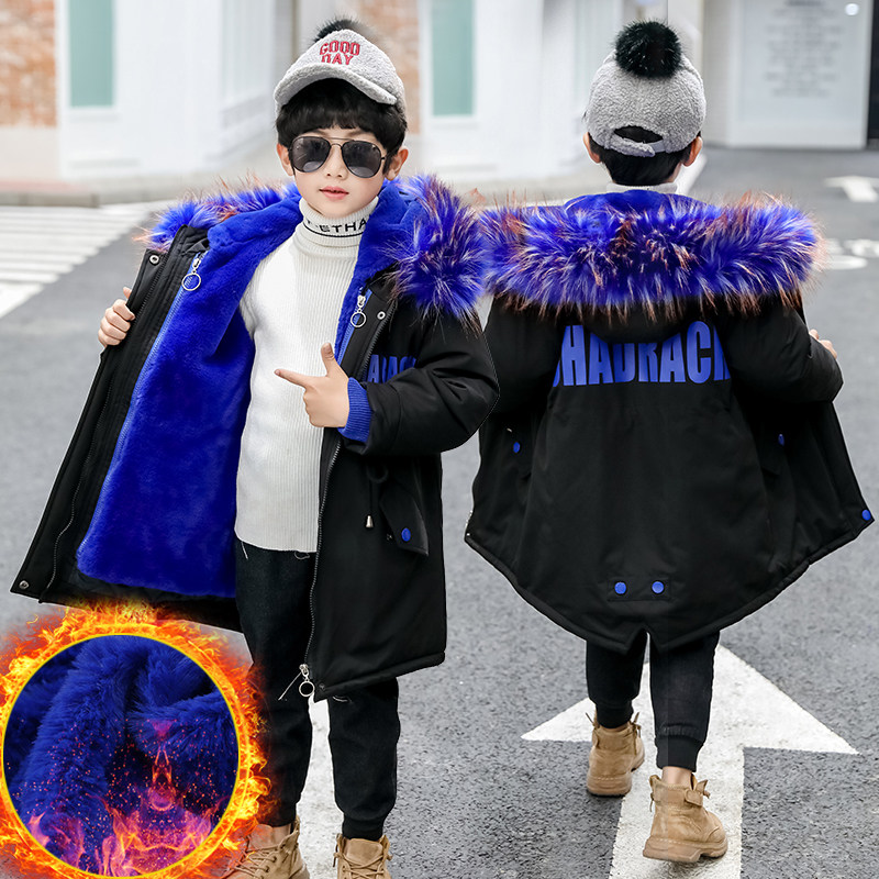 Boys' pie overcomes the 2022 winter style in the big boy's foreign style new cotton clothing plus velvet thickening children's liner removable cotton-padded clothing