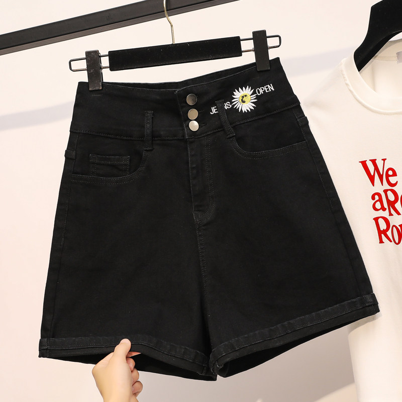 Large size women's summer clothes 2022 new thin elastic five-point pants fat sister mm loose wide-leg denim shorts trendy