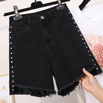 Big code Women in summer clothing 2022 new elastic display slim fit 50% Pants Fat sister mm200 Broadleg Jeans Shorts
