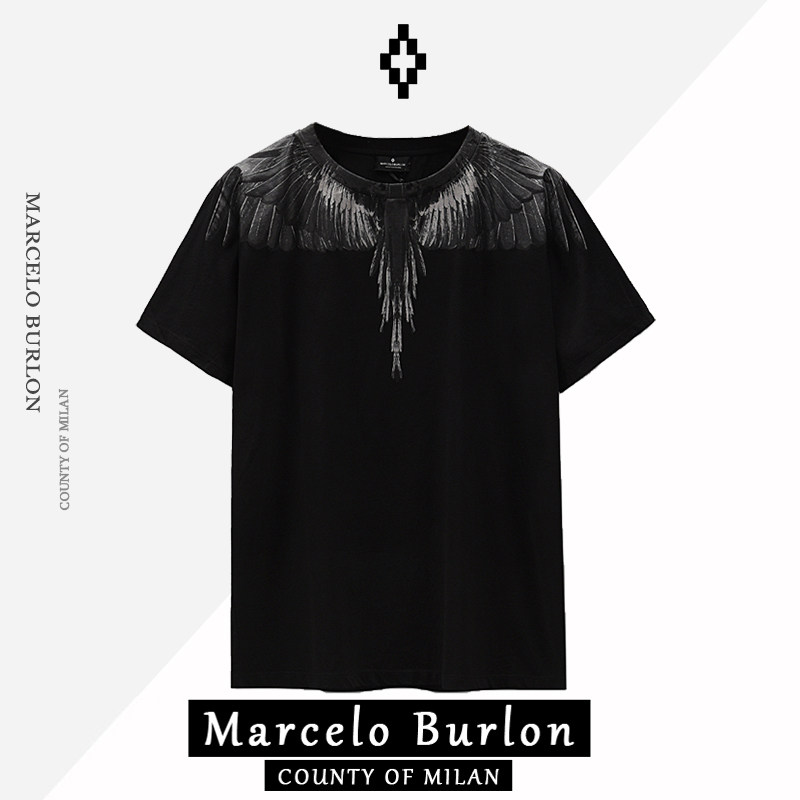 Подлинный Марсело Бурлон Marcelo Burlon MB классическая темная футболка с короткими рукавами для мужчин и женщин, свободный летний тренд Изображение 1