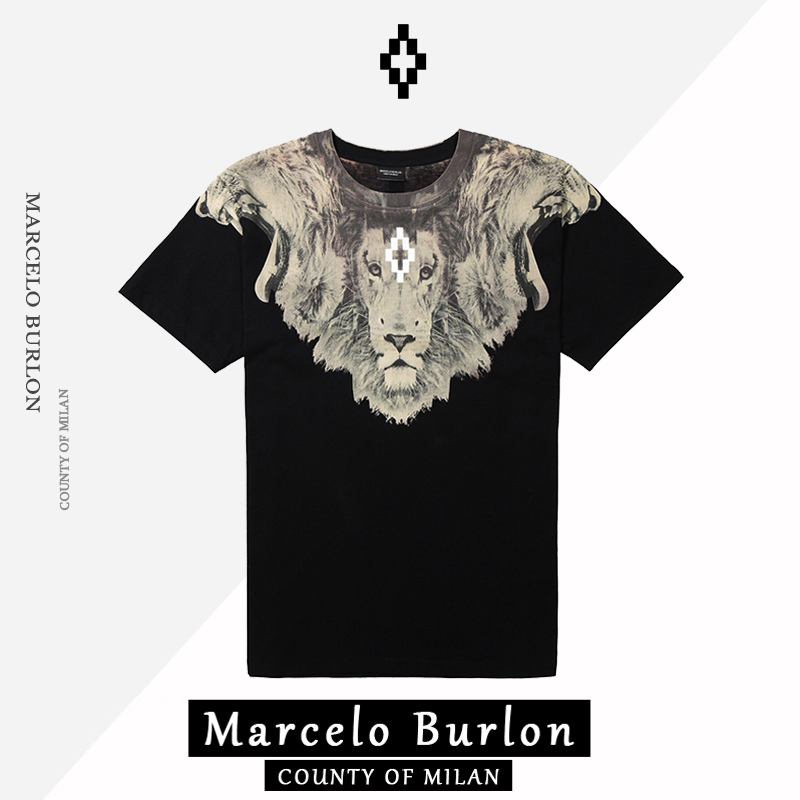 Marcelo Burlon Authentic Mb Classic Lion Head Wings Unisex Trendy Short-Sleeve T-Shirt