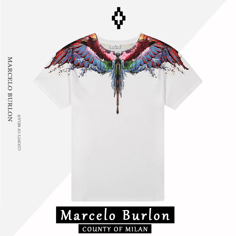 Authentic Marcelo Burlon Mb Water Drop Color Wings Short-Sleeve T-Shirt, Unisex Trendy Brand