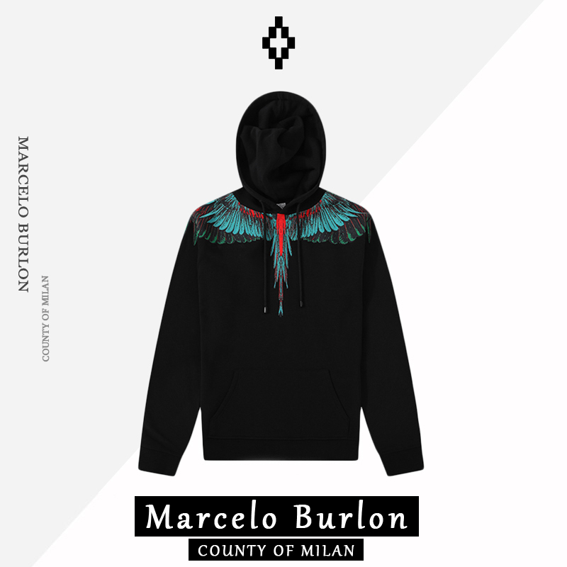 Authentic Marcelo Burlon Emerald Green Winged Hoodie Men's Autumn and Winter Hoodie Trendy Brand