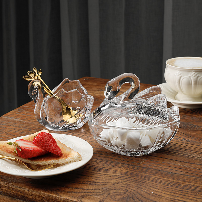 Suochu Transparent glass swan sugar jar European-style creative home decorations Household food grade jars Living room