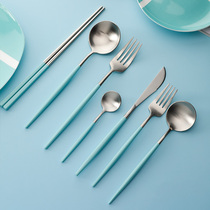 So Chef Tive Blue Western Food Cutlery 304 Household Steak Knife Dessert Coffee Spoon Fruit Fork Tiff