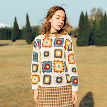 Su Su Jies grandmother square mosaic sweater knitted cotton handmade diy woven wool crochet material bag