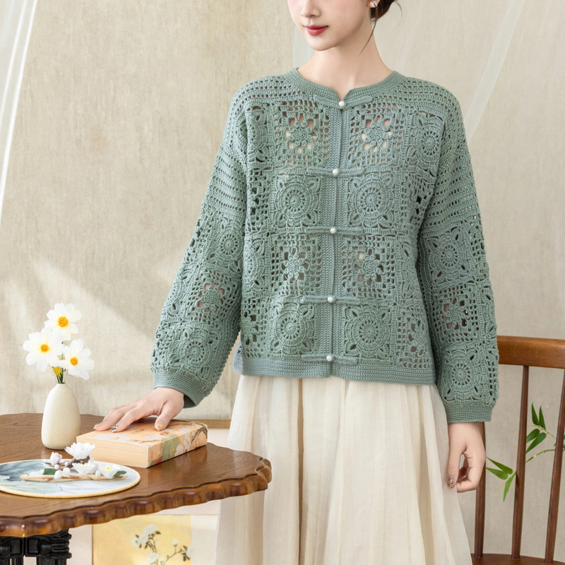 Sister Su Su's Qingqi Wool Cardigan Handmade DIY Crochet Sweater Knitting Wool Yarn Ball Material Kit