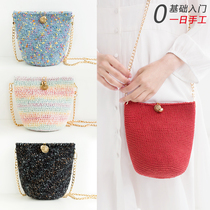 Su Su Jies simple barrel bag crocheted diy hand-woven bag crochet wool group homemade material bag
