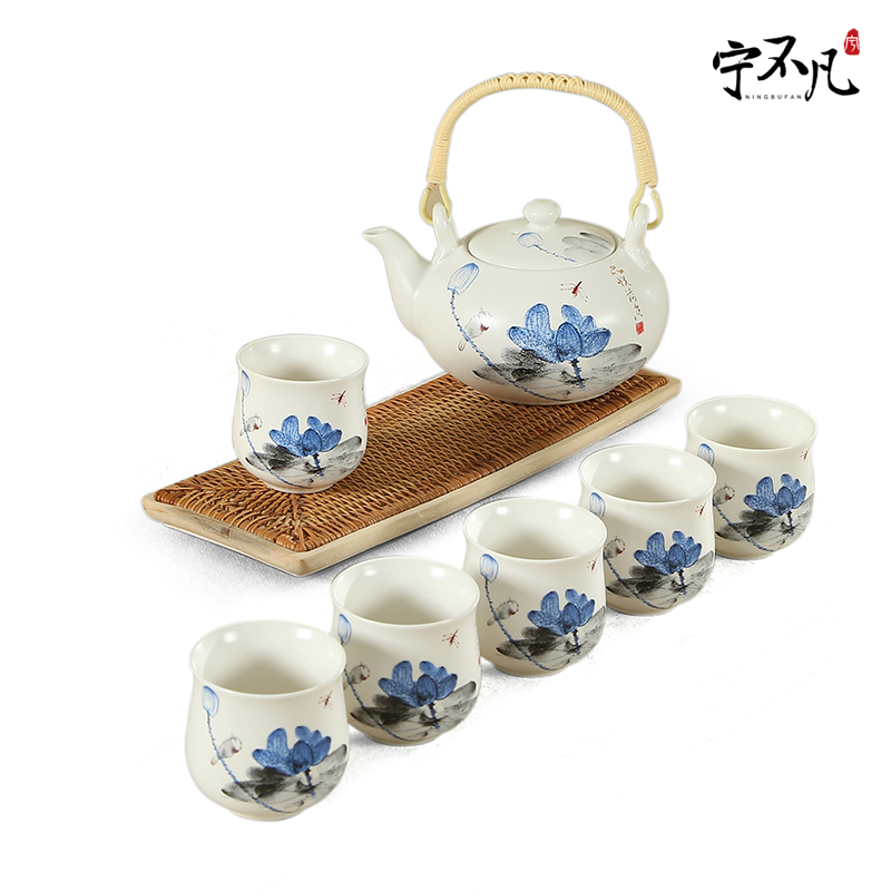 Ning uncommon kung fu tea set kit girder pot of domestic big teapot teacup set set of ceramic tea set