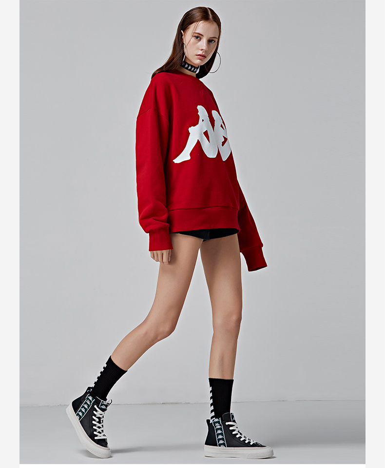 KAPPA Cặp đôi nam nữ Kappa áo len thể thao áo thun cổ tròn đan 2018 mới | K08X2WT68D áo khoác hoodie nam đẹp