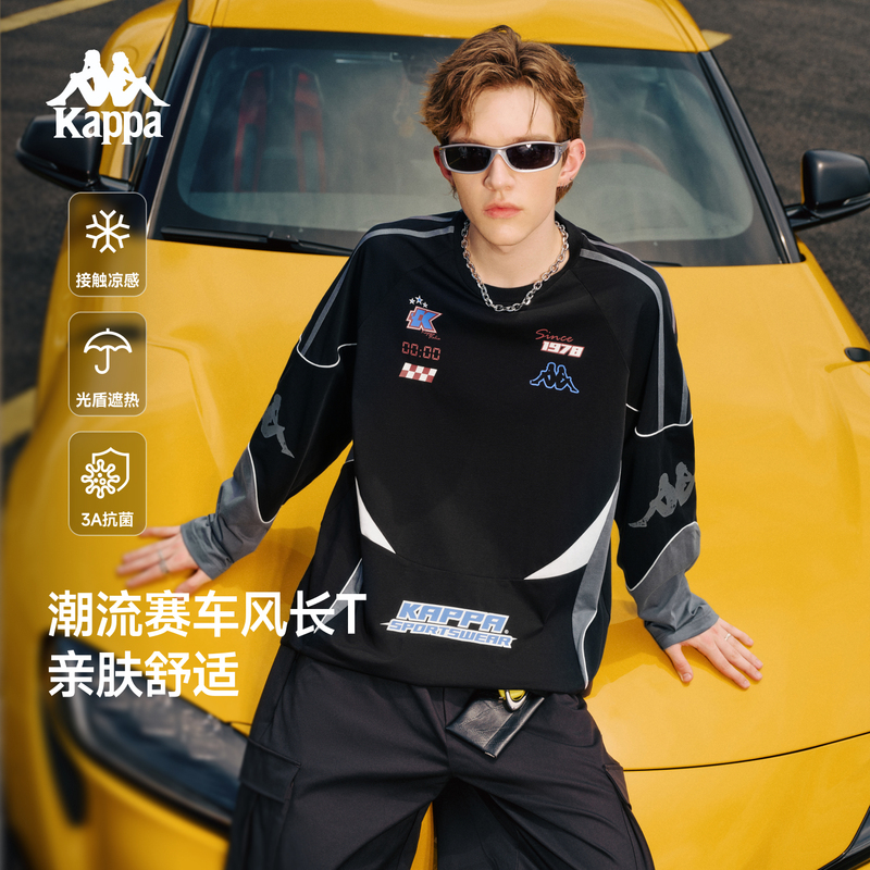 Kappa Back-To-Back Sports Style Long-Sleeve T-Shirt for Men, New Retro Color-Blocking Racing Style Cool Top for Women
