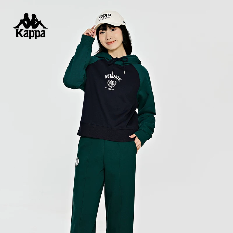 Худи кенгуру в стиле ретро Kappa Kappa, двойной застежкой, новая женская толстовка Solona с контрастной надписью, с длинными рукавами 2025