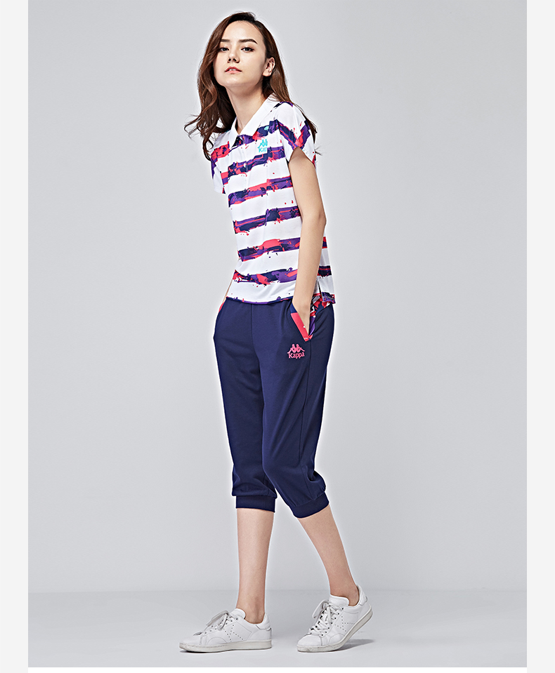 Kappa của phụ nữ thể thao ngắn tay giản dị polo áo sơ mi sọc t- shirt mùa xuân và mùa hè mô hình | k0722pd05 áo polo nữ uniqlo