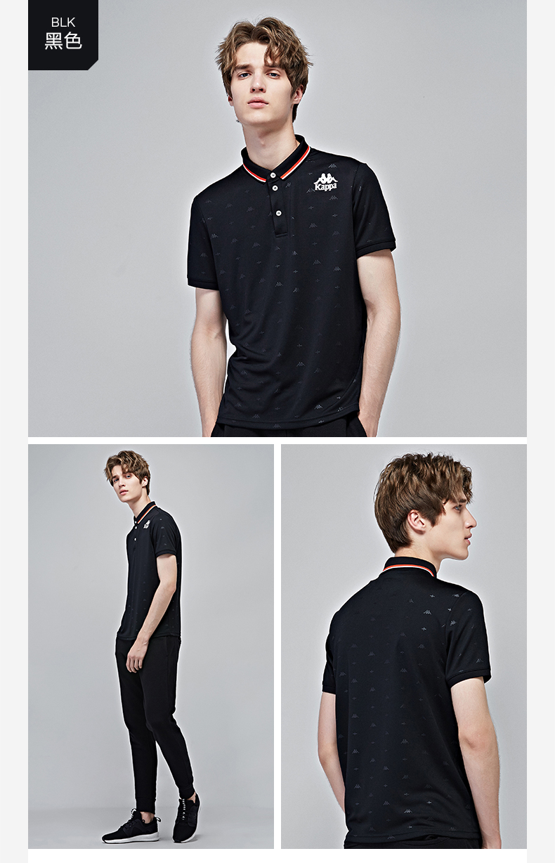 Kappa của nam giới thể thao ngắn tay T-Shirt couple POLO áo mồ hôi thấm quần áo tập thể dục | K0712PD03D áo polo đen