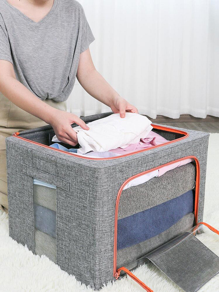 Cotton and linen storage box Fabric steel frame Quilt finishing box Large folding box Non-plastic storage box Toy storage box