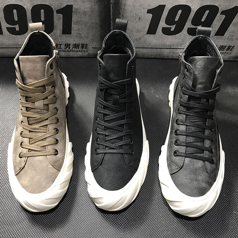 Martin boots men's lace-up thick-soled high-top sneakers winter men's shoes Korean version of the personality trend pure color casual shoes men