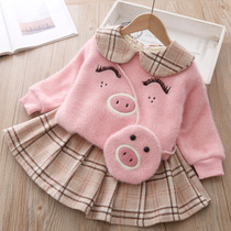Three-year-old girl net red set foreign atmosphere spring and autumn dress 2022 new childrens baby fashion thickened two-piece skirt