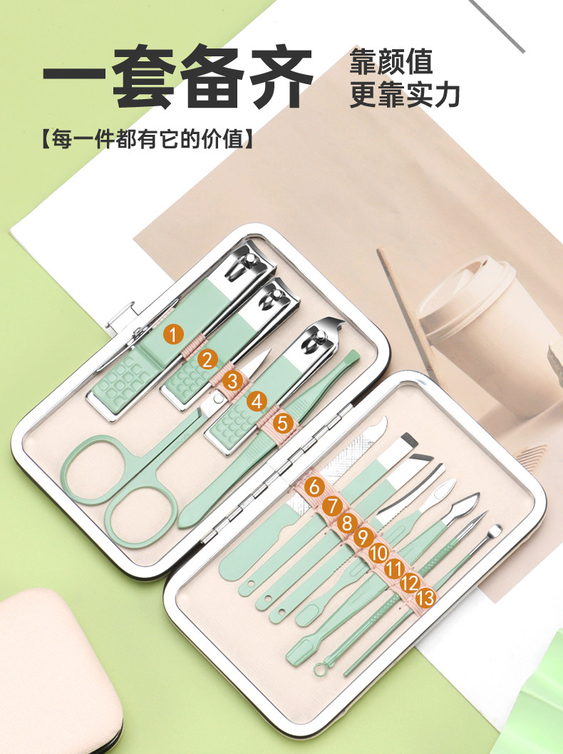 Matcha Green Nail Clippers Set - 7-Piece Portable Kit - Detail image 4