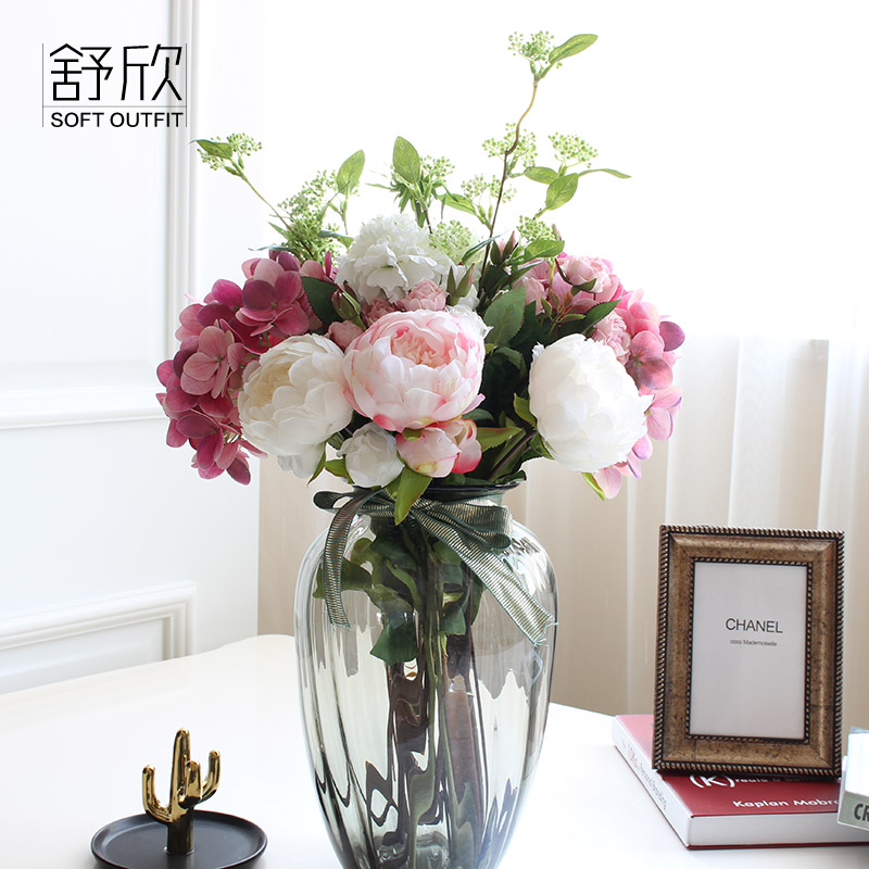 High-quality artificial flower peony hydrangea vase combination fake flower wedding decoration gift living room porch home decoration