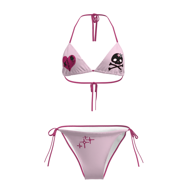 European and American Style Sexy Heart-Shaped Pink Bikini Bra and Panties, Plus Size, Adjustable Swimwear, Pure Desire Style