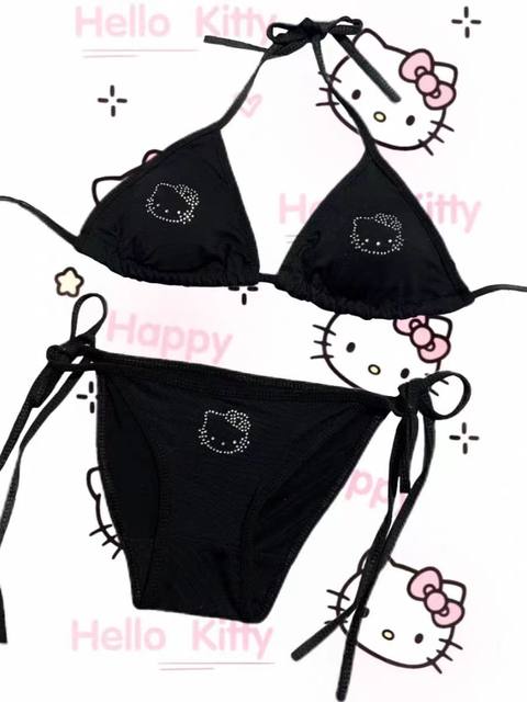 ຊຸດຊັ້ນໃນຊຸດລອຍນ້ຳ HelloKitty rhinestone Kai ສາມາດໃສ່ໄດ້ນອກ Y2K hottie ຫວານເຢັນໃນ bikini suspender ຄວາມປາຖະຫນາອັນບໍລິສຸດ