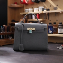 2021 new Kelly bag cowhide leather shoulder shoulder bag leather handmade womens bag diy material hand sewn bride gift