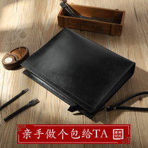 Original mens clutch bag casual envelope bag top layer cowhide large capacity retro clutch bag handmade diy material