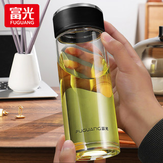 Fuguang Double-Layer Glass Cup for Men and Women, Single-Layer Thickened High Borosilicate Water Cup, Large Capacity Tea-Water Separation Cup