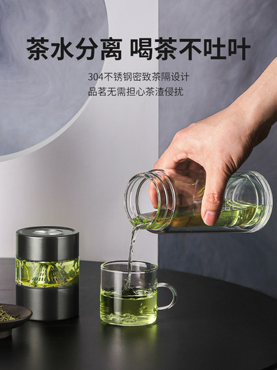 Fuguang Double-Layer Glass Cup, High-End Office-Specific Tea and Water Separation Cup, Tea Brewing Cup, Men's Business Water Cup, Car Cup
